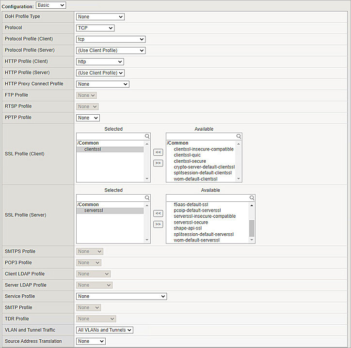 Screenshot of F5 Big-IP, Add Virtual Server 2